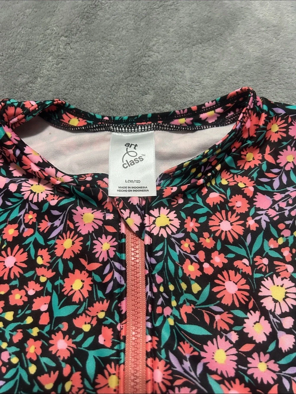 Target Girls Black Floral Long Sleeve Rash Guard with Pink Bottoms